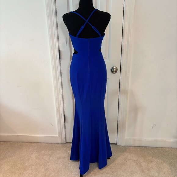 Speechless Embellished Cutout Halter‎ Gown Cobalt Blue Maxi Dress Size 3 NWOT - Picture 5 of 13